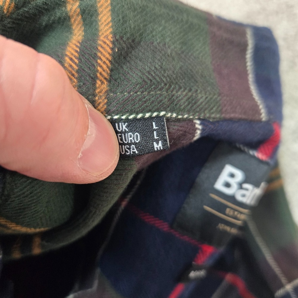 Barbour Shirt Mens Medium Tartan Plaid green flannel regular fit long sleeve - Picture 9 of 10